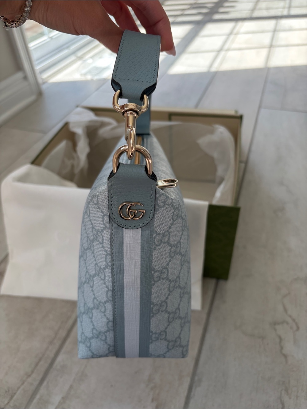 NEW Gucci Light Blue GG Supreme Mini Ophidia Shoulder Bag - Picture 2 of 11